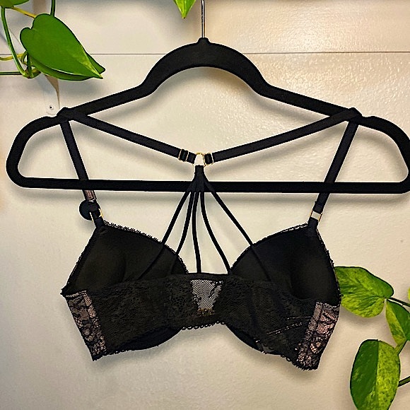 2/$80 Victoria’s Secret Pink+Black Lace Bombshell Push-up Bra w Racerback Straps - Picture 3 of 8